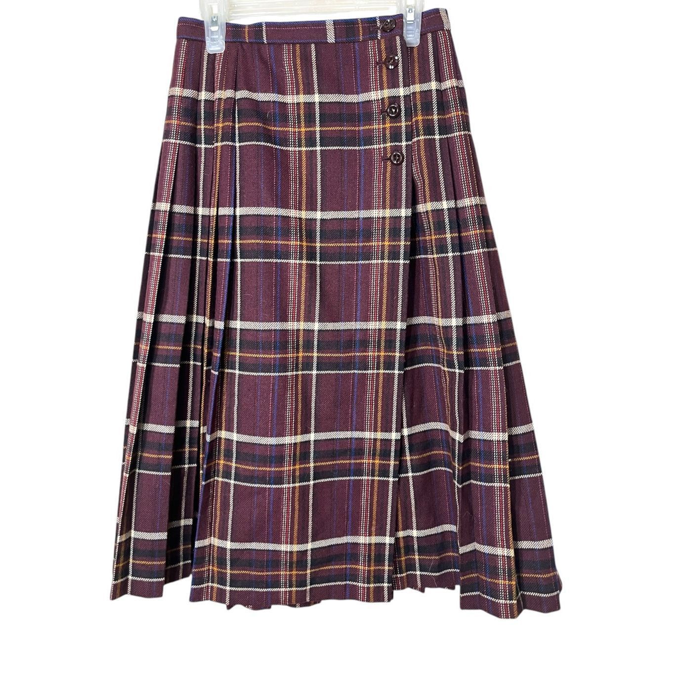 Jaeger Vintage Jaeger Wool Blend Pleated Plaid Tartan Midi Skirt Size 6 Maroon Size 28" / US 6 / IT 42 - 1 Thumbnail
