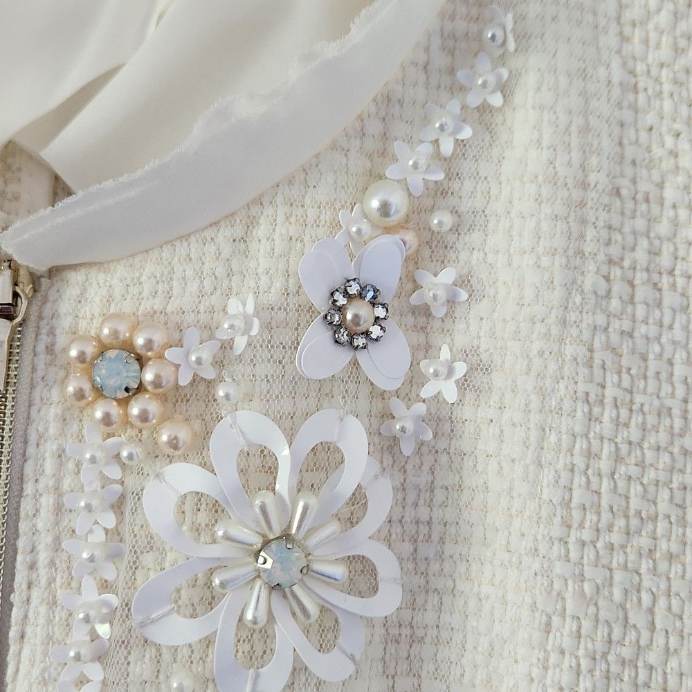 Other MARC CAIN | Tweed Jacket Zip Up Blazer Embellished Ivory Wh Size L / US 10 / IT 46 - 4 Thumbnail