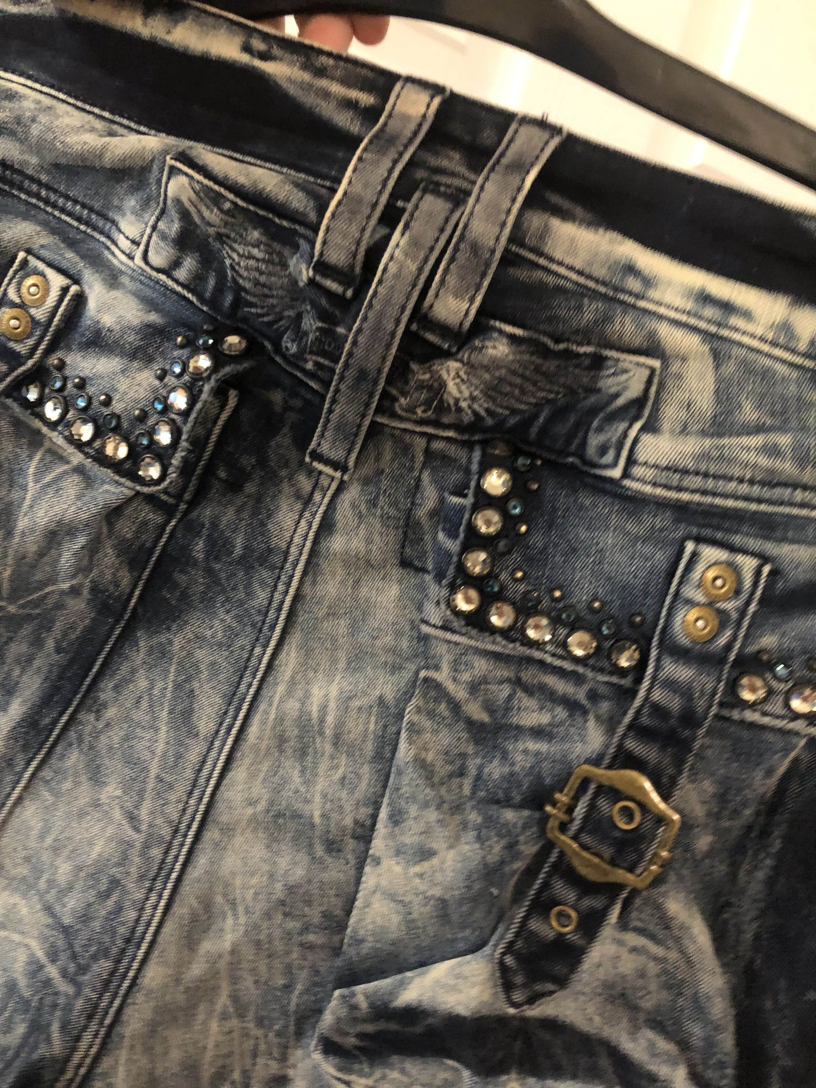 Robins Jeans CLASSIC PREDATOR CARGO IN DEEP BLUE DESTROY WITH CRYSTALS Size US 29 - 6 Thumbnail