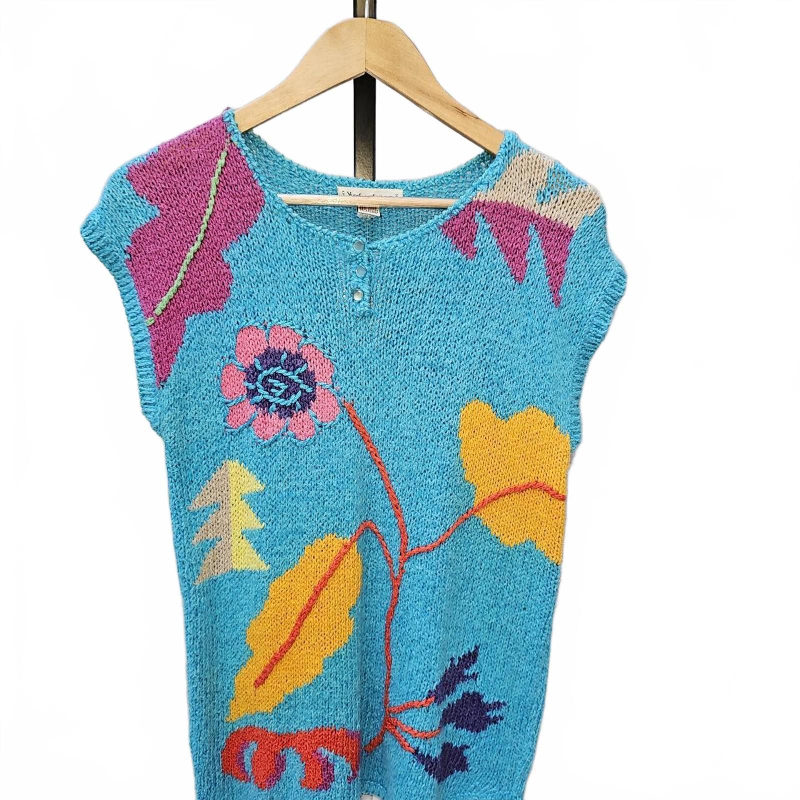Yves Saint Laurent Paris Vintage Vibrant Floral Knit Sweater