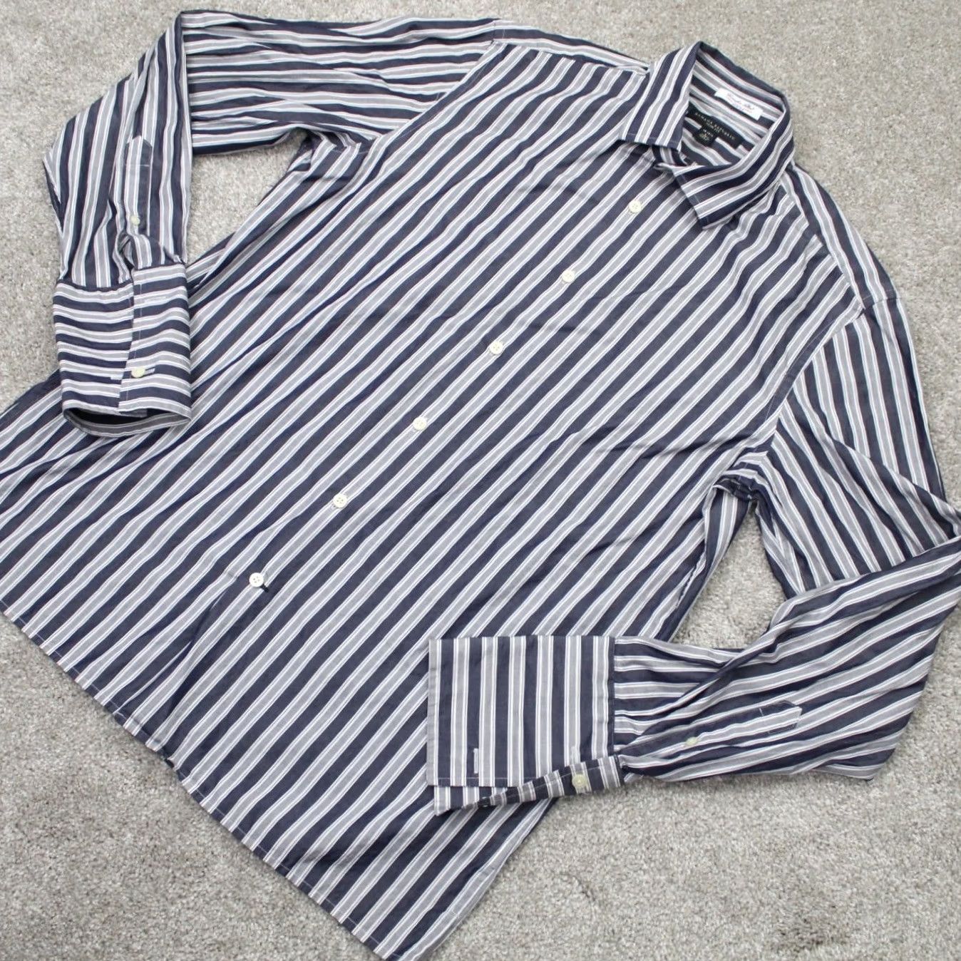 Banana Republic Banana Republic Shirt Mens Large Blue/Gray Striped Albini Fabric Cotton Button-Up Slim Fit Size US L / EU 52-54 / 3 - 3 Thumbnail