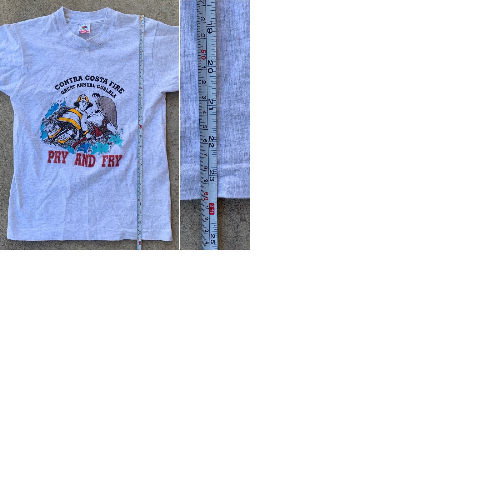 Fruit Of The Loom VINTAGE Fruit of the Loom T Shirt Contra Costa Fire Great Annual Gualala Pry And Fry 1990s S Gray Mens Size US S / EU 44-46 / 1 - 9 Thumbnail