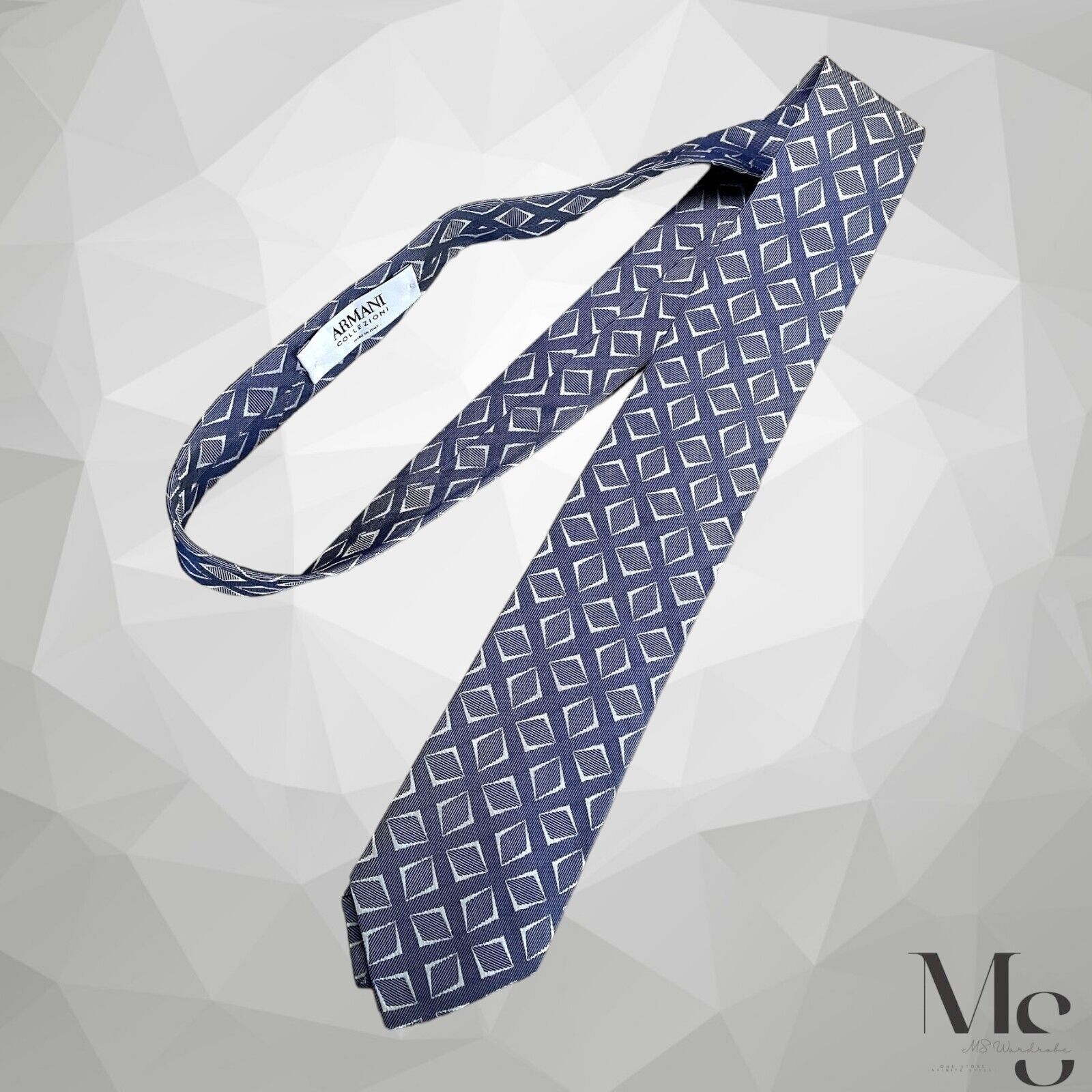 Armani ARMANI COLLEZIONI Blue Geometric Luxury Silk Tie Made In It Size ONE SIZE - 7 Thumbnail