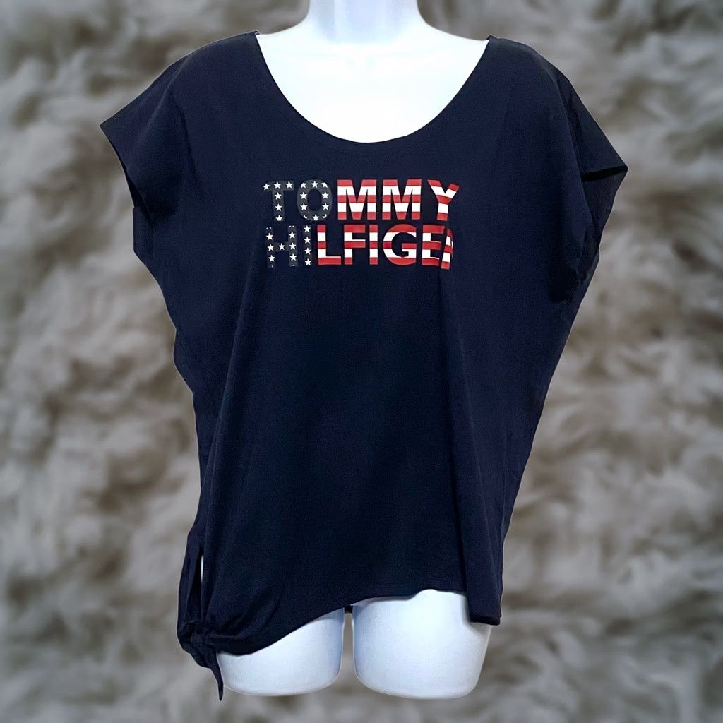 Tommy Hilfiger VINTAGE Tommy Hilfiger American Flag Shirt Womens L Side Tie Patriotic 4th of July USA Shirt Womens L Blue Pattern Solid All Seasons Mens Womens Girls Size L / US 10 / IT 46 - 1 Thumbnail