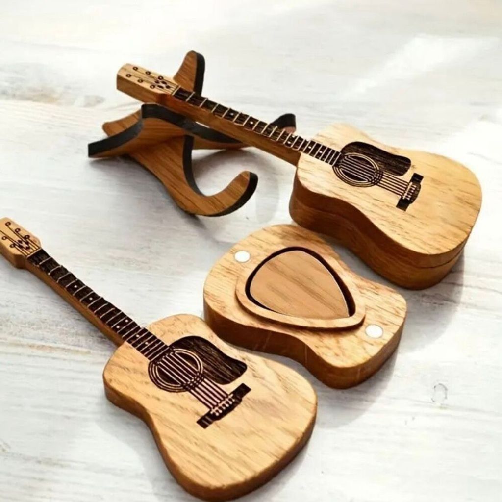 Other New Wooden Guitar Pick Holder Box With Stand 5PCS Picks Size ONE SIZE - 6 Thumbnail