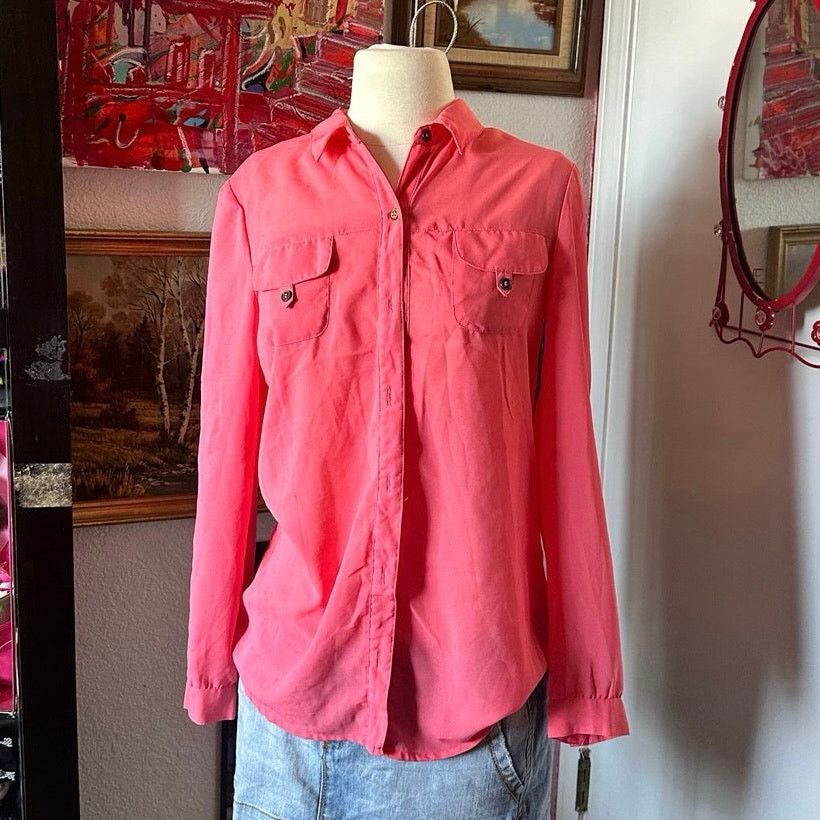 Other charlotte russe pink sheer mesh button up blouse Size M / US 6-8 / IT 42-44 - 1 Thumbnail