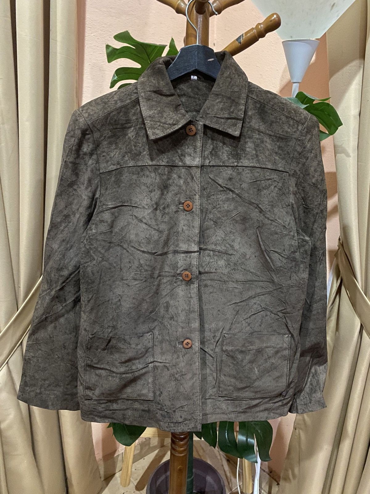 Leather Vintage Olive Green Suede Leather Utility Jacket Size F Size M / US 6-8 / IT 42-44 - 1 Thumbnail