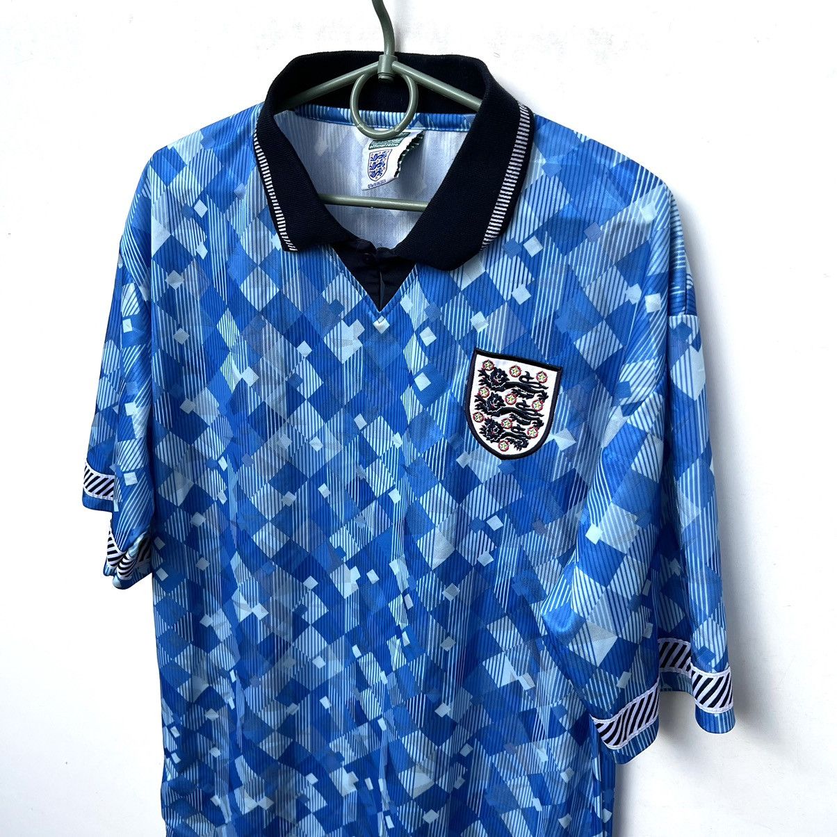 Vintage ENGLAND 1990 SCORE DRAW BLUE THIRD JERSEY Size US L / EU 52-54 / 3 - 2 Thumbnail