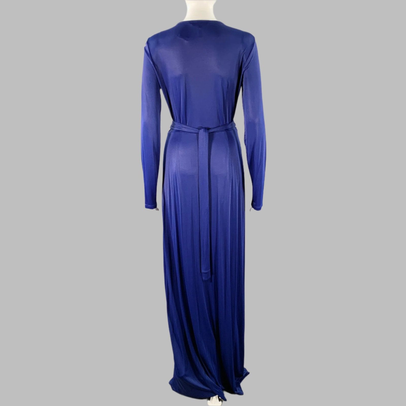 Bcbgmaxazria M Blue Polyester Blend Deep V-Neck Long Sleeve Maxi Dress Size M / US 6-8 / IT 42-44 - 3 Thumbnail