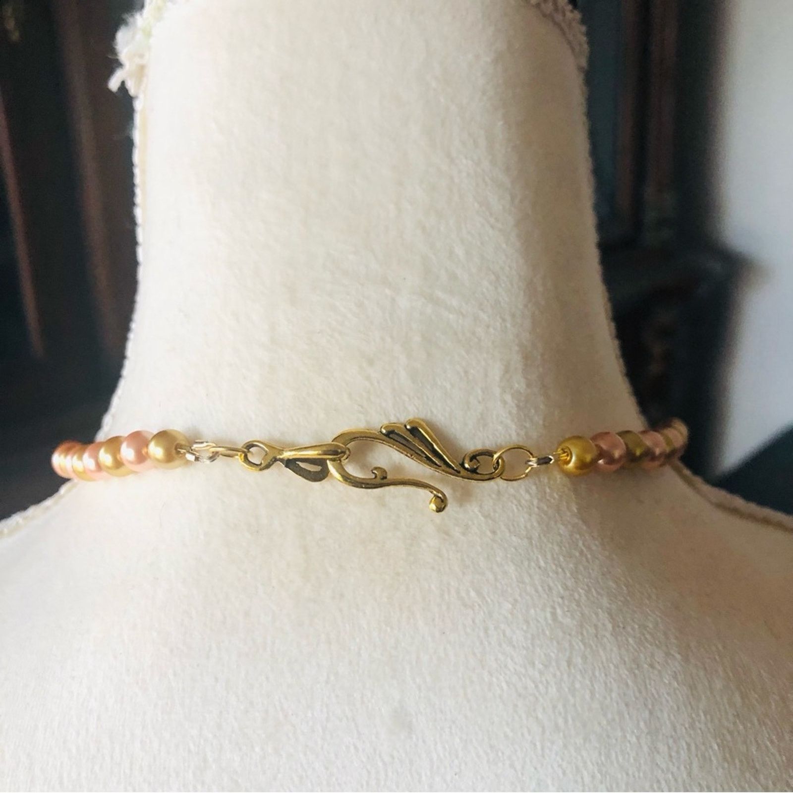 Handmade Handcrafted repurpose blush enamel filigree Pearl necklace Size ONE SIZE - 8 Thumbnail