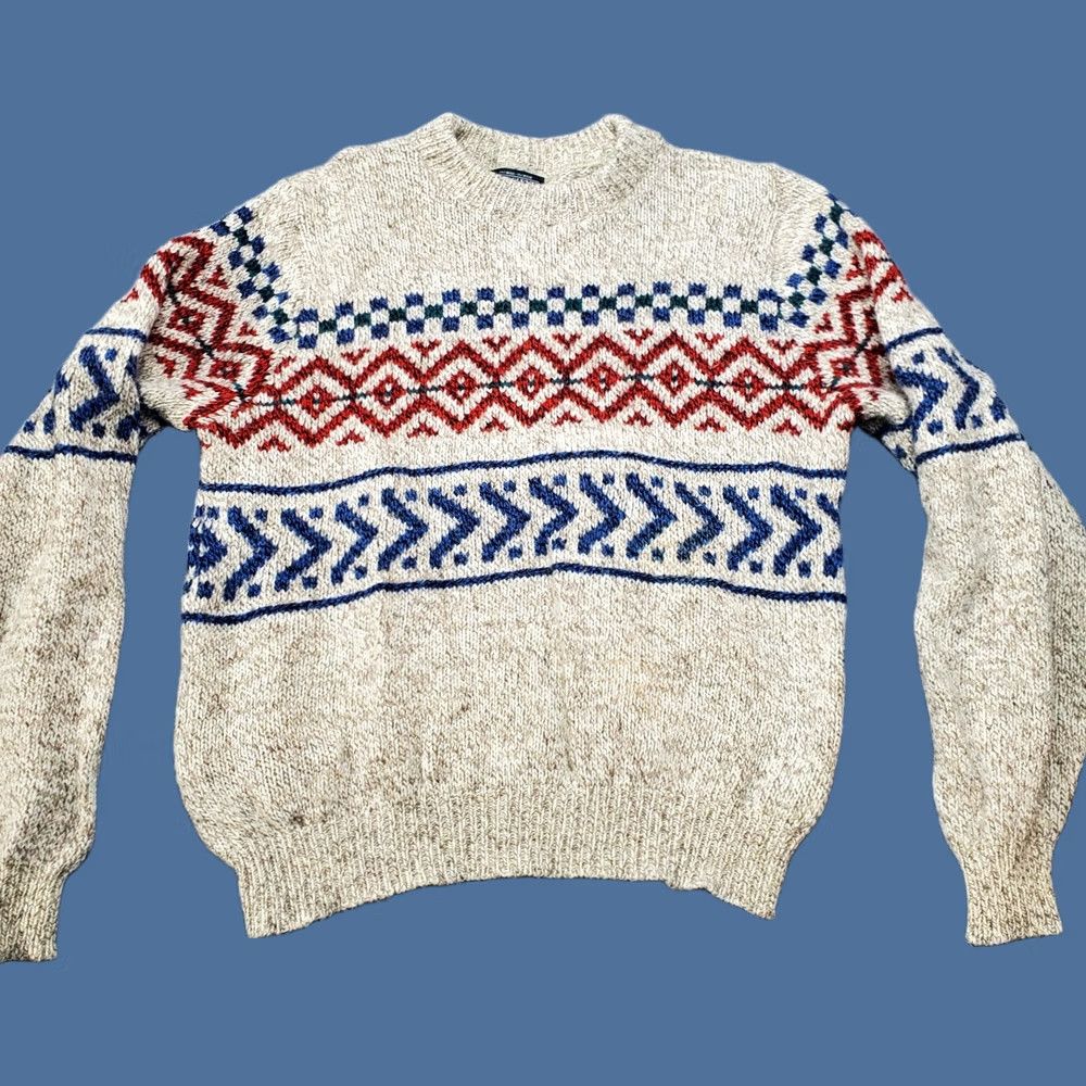 Lands' End Vintage Lands' End Sweater Women Large Beige Fair Isle Wool Blend Y2K Style - USA Knit - Long Sleeve Size L / US 10 / IT 46 - 1 Thumbnail