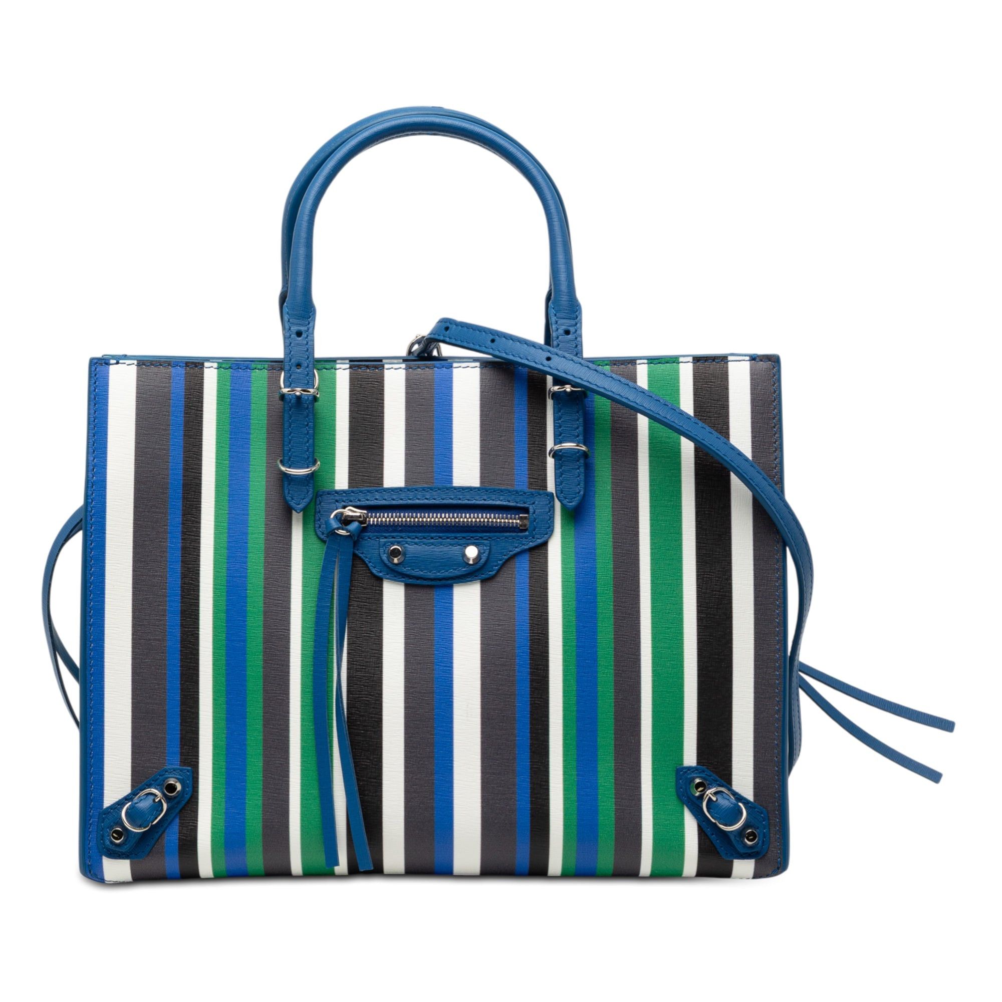 Balenciaga Mini Leather Striped Papier A6 Zip Around Satchel Size ONE SIZE - 1 Thumbnail