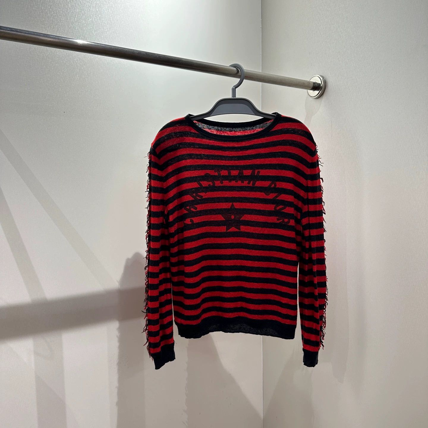 Christian Dior Monsieur Dior apr695 Raw Hem Star Slogan Stripe Linen LS 36 Size XS / US 0-2 / IT 36-38 - 1 Thumbnail