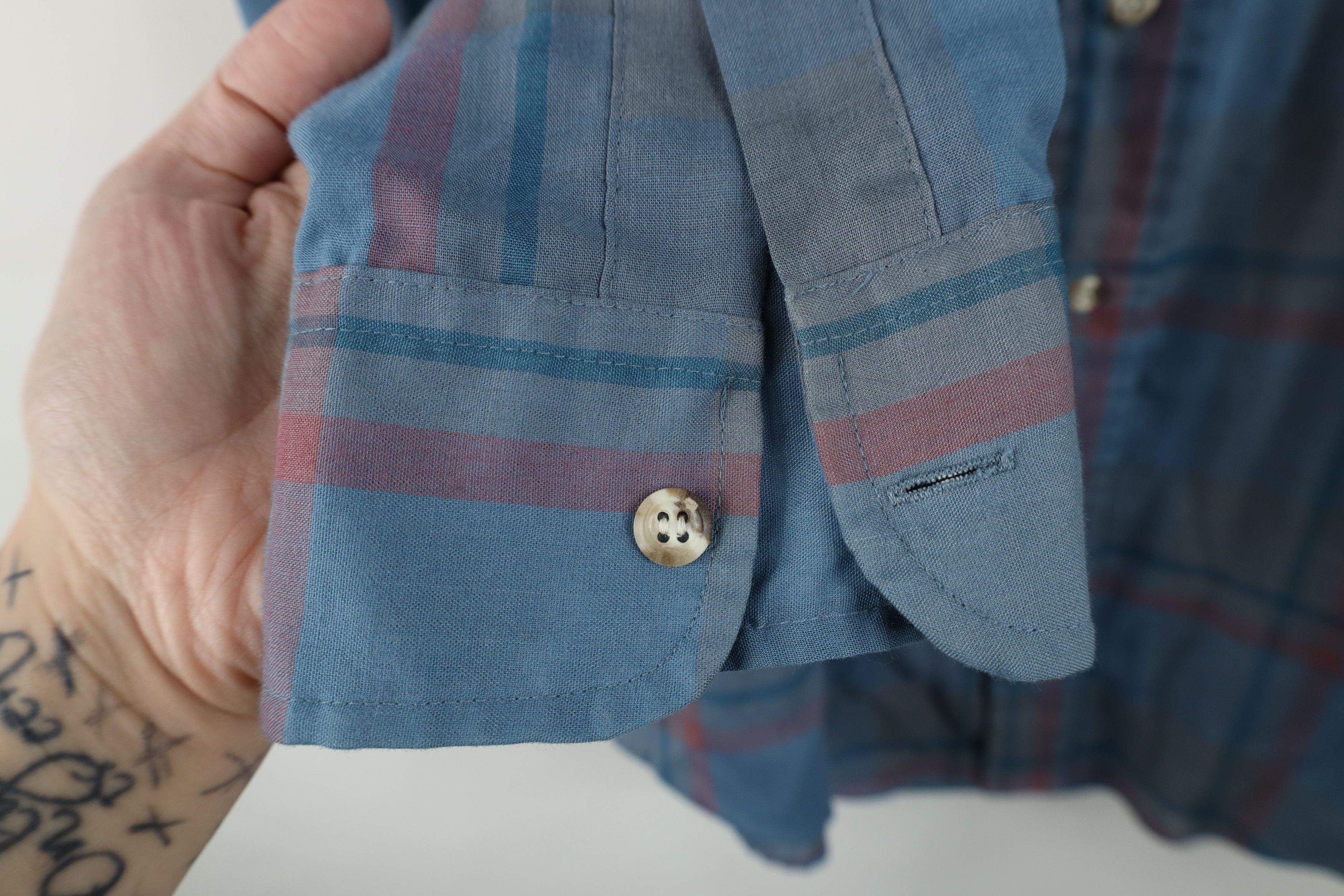 Levi's Vintage 80s 90s Levis Sheer Collared Button Down Shirt Plaid Size US L / EU 52-54 / 3 - 6 Thumbnail