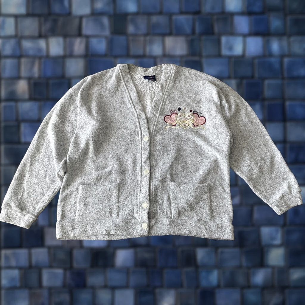 Vintage VINTAGE Cardigan Sweater 2XL Gray Embroidered Women's Aces USA Terry Knit Long Sleeve Regular Fit Size XXL / US 16-18 / IT 52-54 - 1 Thumbnail