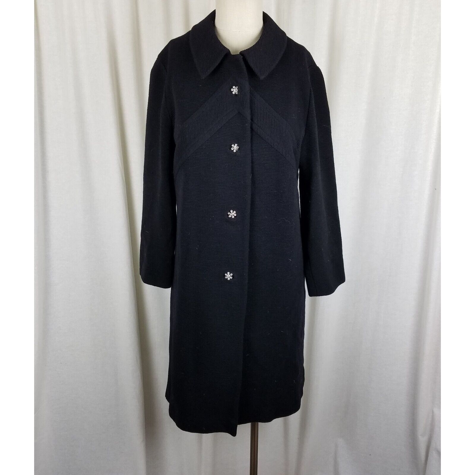 Vintage Vtg Ribbed 50s Mod Wool Peacoat Belgium Diamond Buttons Size M / US 6-8 / IT 42-44 - 1 Thumbnail