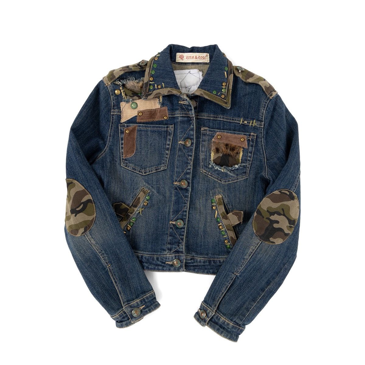 Vintage Rosa & Rose Vintage Denim Jacket Blue Embellished Patchwork Size XL / US 12-14 / IT 48-50 - 3 Thumbnail