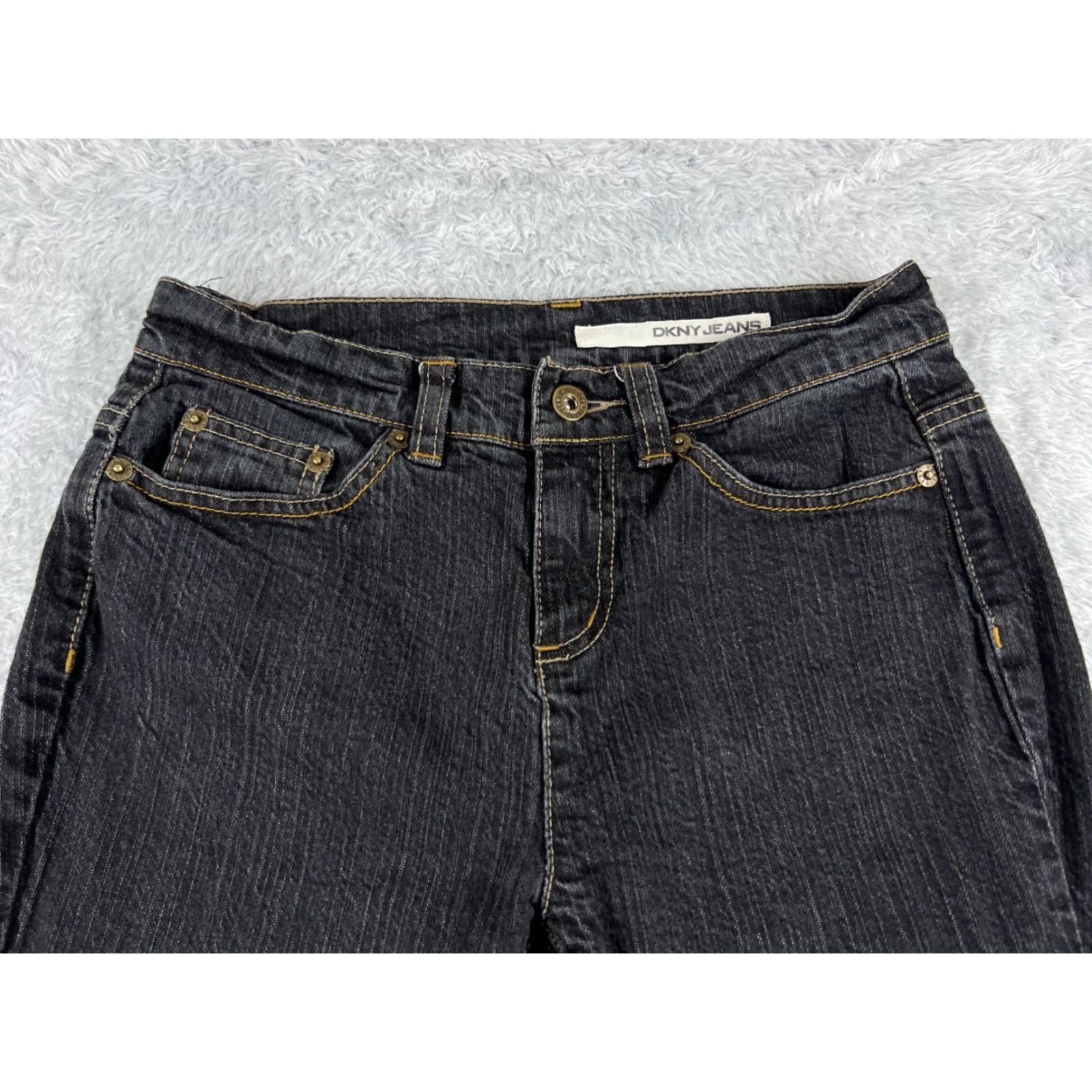 DKNY DKNY Pants Womens 2 Black Denim Jeans Flared Dark Wash Distressed Cotton 25x31 Zip Button Size 26" / US 2 / IT 38 - 4 Thumbnail