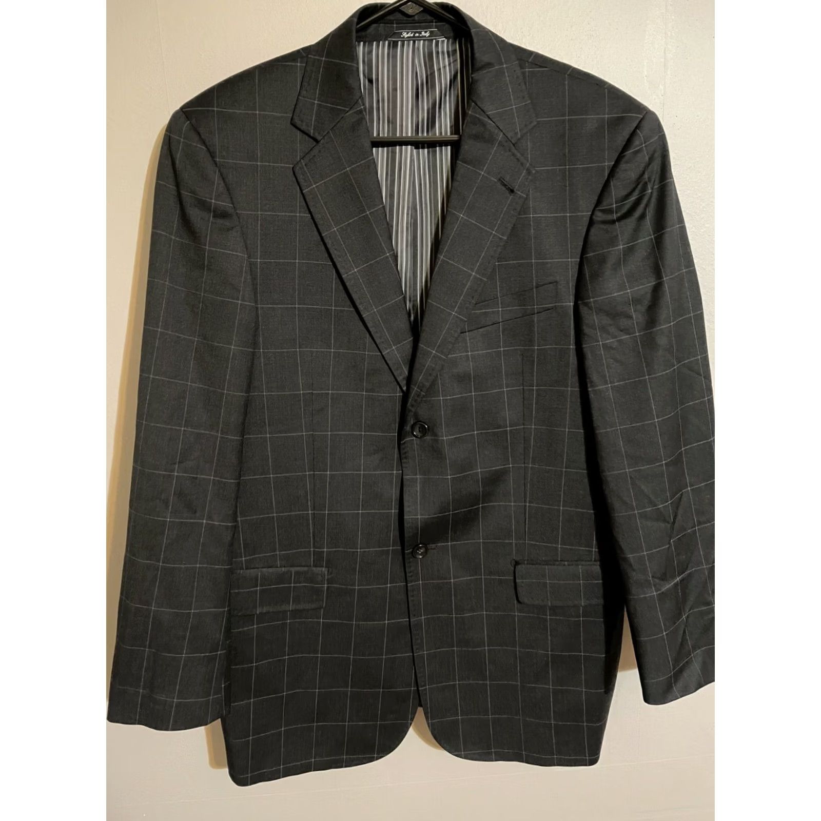 Vintage Zanetti Blazer Made in Italy Gray Windowpane Suit Jacket Coat Men's 42R Size 42R - 2 Thumbnail