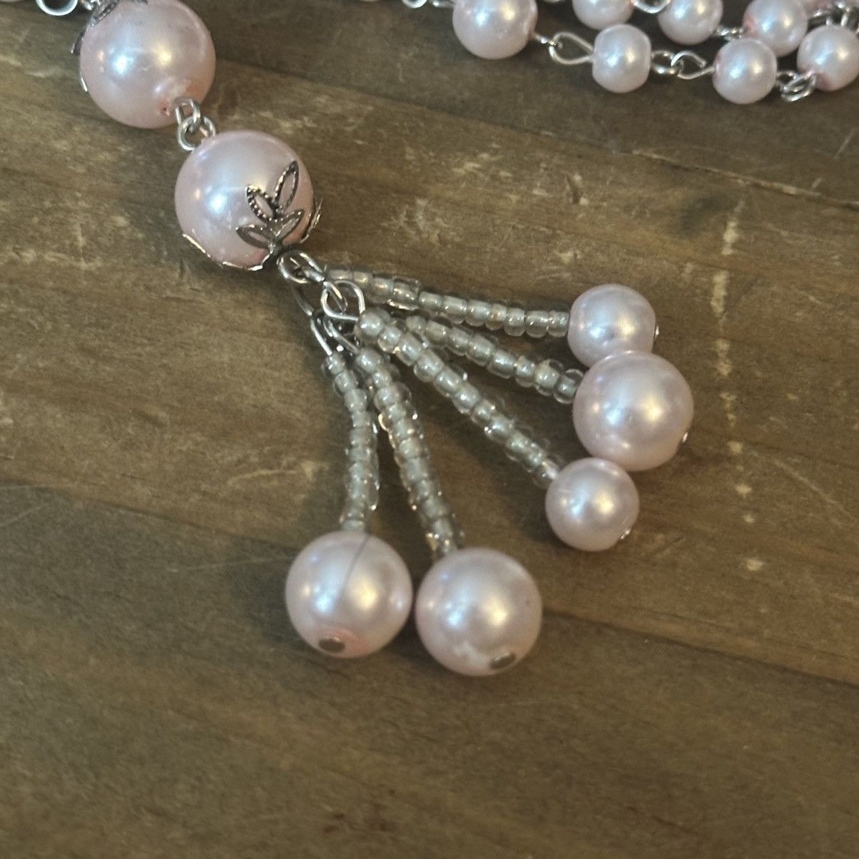 Other Long light pink pearl chain tassel necklace Size ONE SIZE - 3 Thumbnail