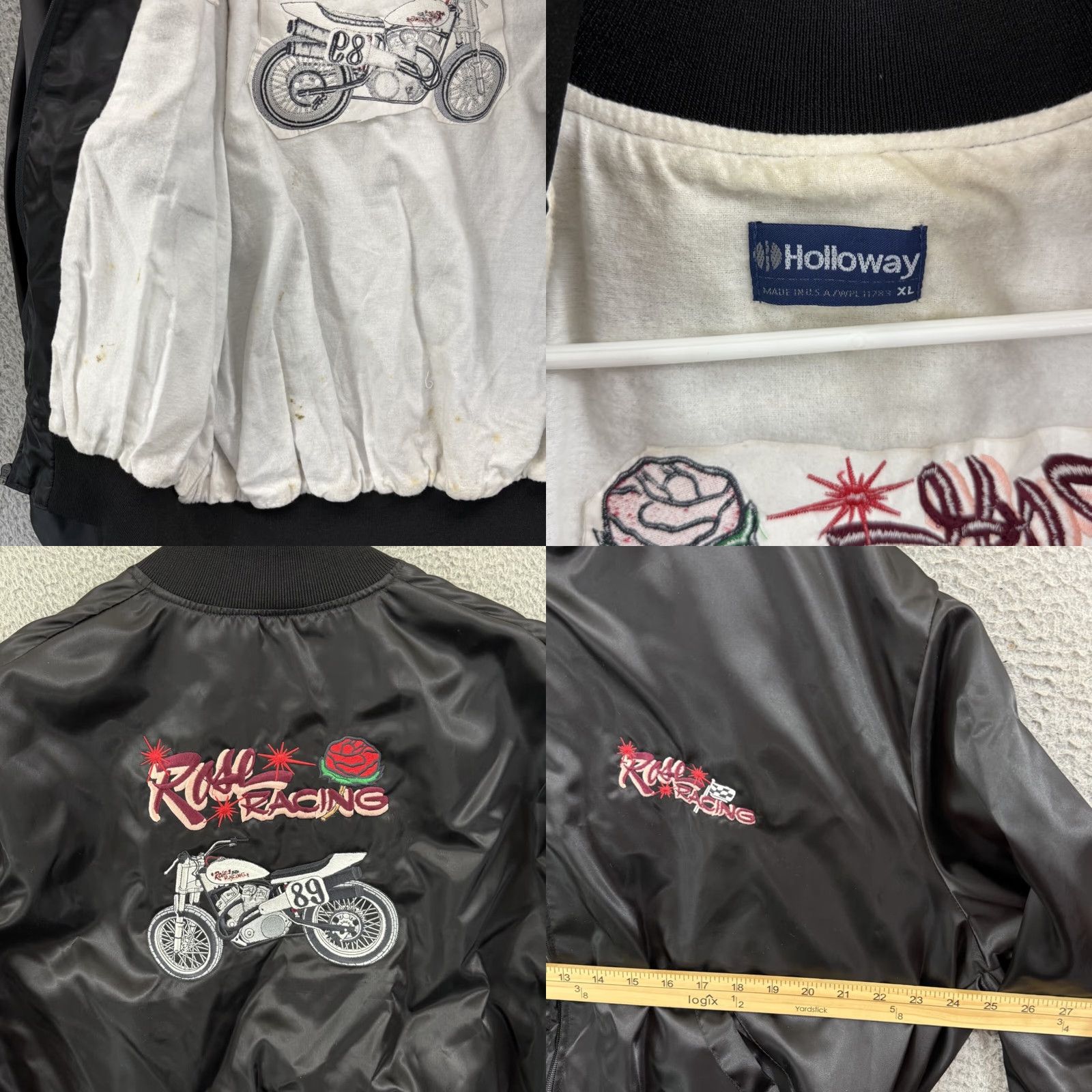 Holloway VINTAGE Holloway Jacket Motorcycle XL Black 80s Racing USA Mens Satin Bomber Size US XL / EU 56 / 4 - 8 Thumbnail