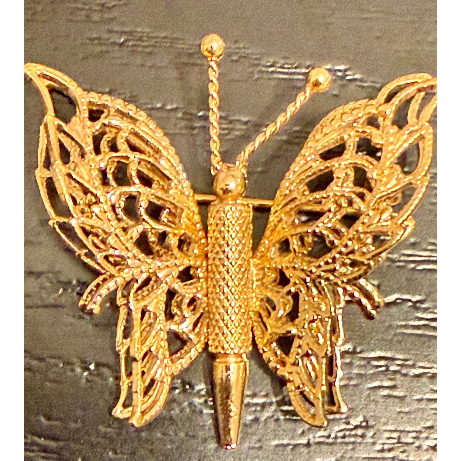 Monet Vintage Signed Monet Gold Tone Filigree Butterfly Brooch Size ONE SIZE - 1 Thumbnail