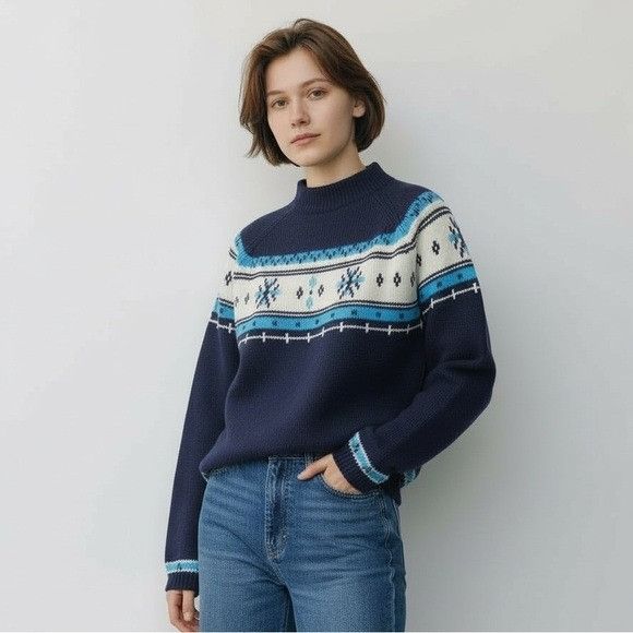 Vintage JCPenney Vintage Fair Isle Blue and White Women's Sweater Size XL / US 12-14 / IT 48-50 - 1 Thumbnail