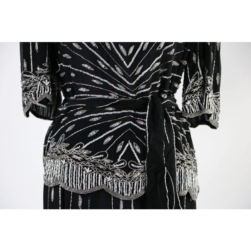 Vintage Vintage 1980s Black Silver Sequin Beaded Top Skirt Medium Size M / US 6-8 / IT 42-44 - 8 Thumbnail