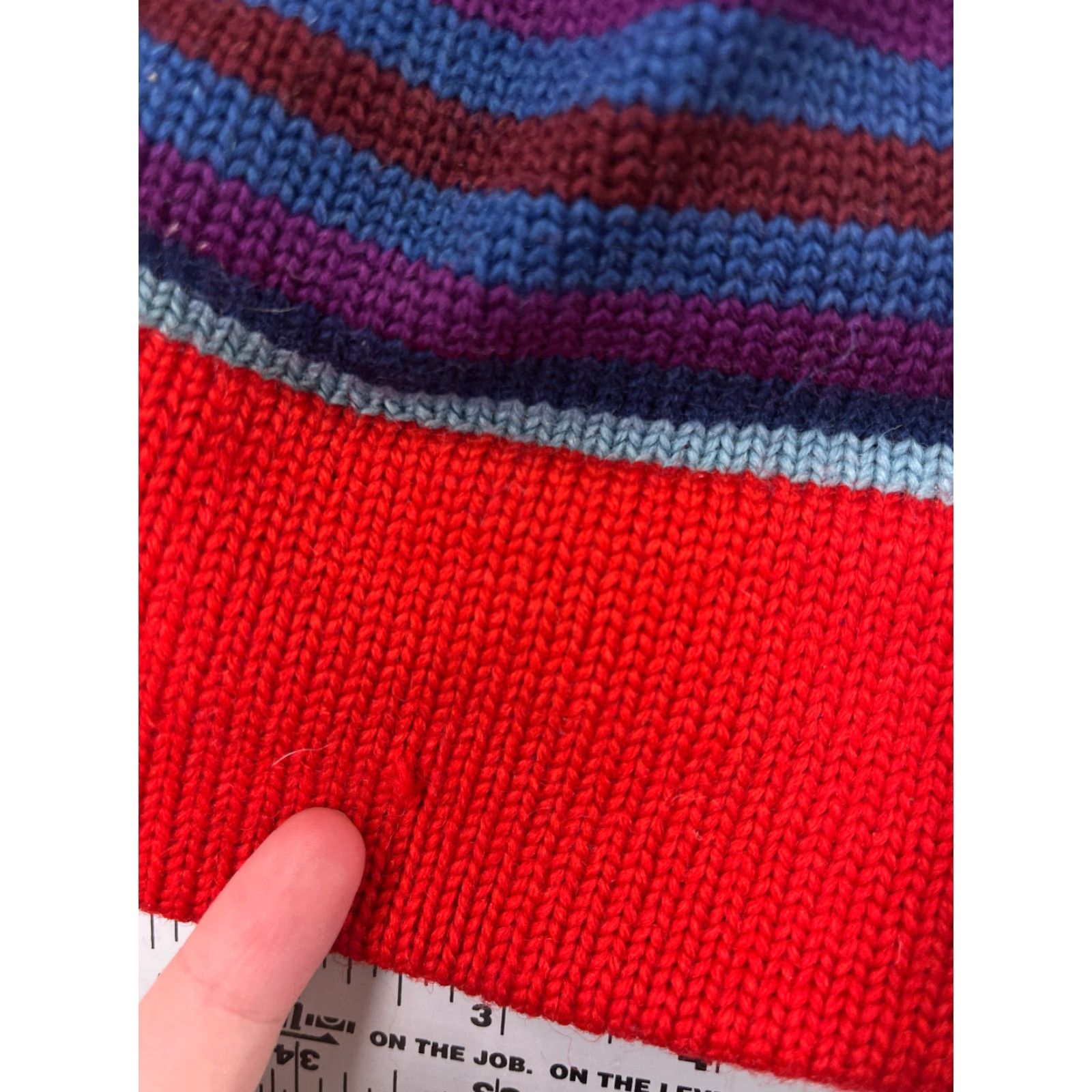 Vintage Wigwam Beanie Adult One Size Red Blue Stripe Knit Wool Hat/Cap Mens Beanie Stripe USA Winter Size ONE SIZE - 3 Thumbnail