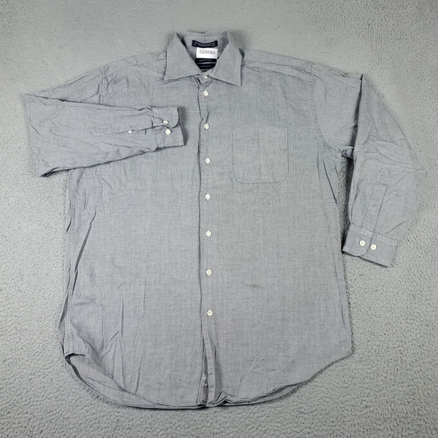 Nautica Nautica Dress Shirt Mens Size 16 Gray Button Up Long Sleeve Classic Business Casual Formal 100% Cotton Men's Shirt Size 42R - 2 Thumbnail