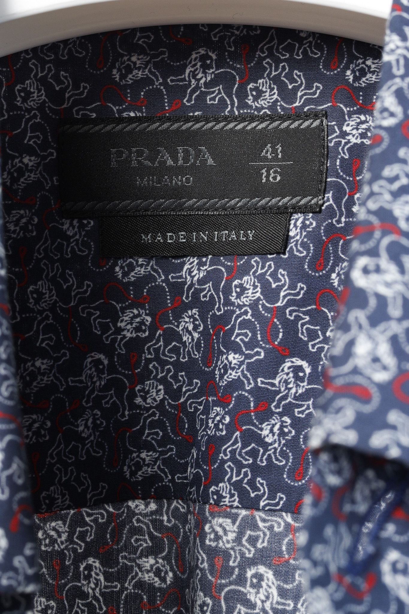 Prada Prada Navy Lion-Print Cotton Short-Sleeve Button-Up Shirt Size US L / EU 52-54 / 3 - 4 Thumbnail