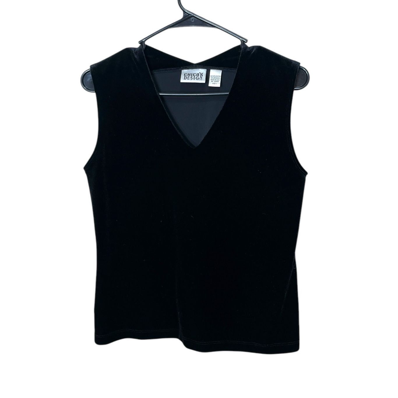 Chicos Chico’s Design Black Velvet Sleeveless Blouse V Neck M Size M / US 6-8 / IT 42-44 - 1 Thumbnail
