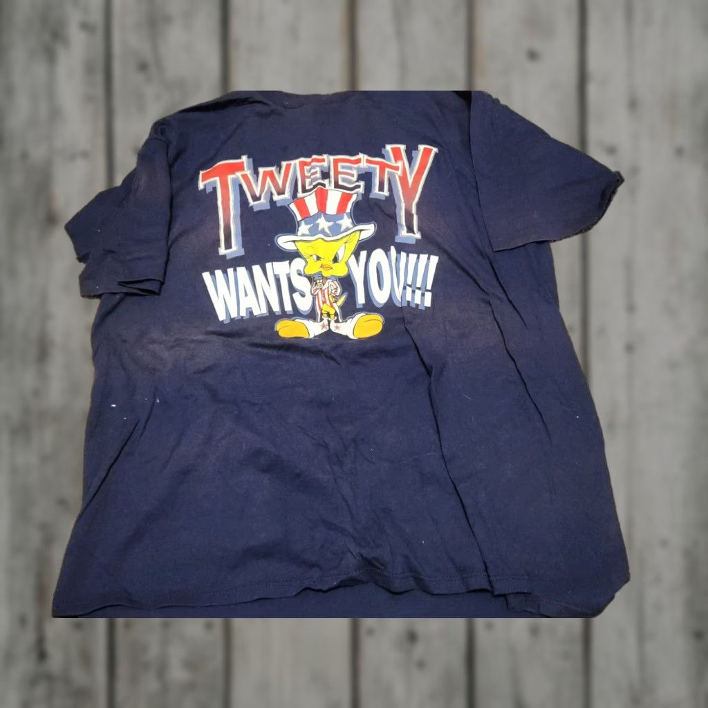 Vintage VINTAGE Looney Tunes Tshirt 3XL Blue Tweety USA 90s Cartoon Crew Neck Short Sleeve Men Shirts Size US XXL / EU 58 / 5 - 1 Thumbnail
