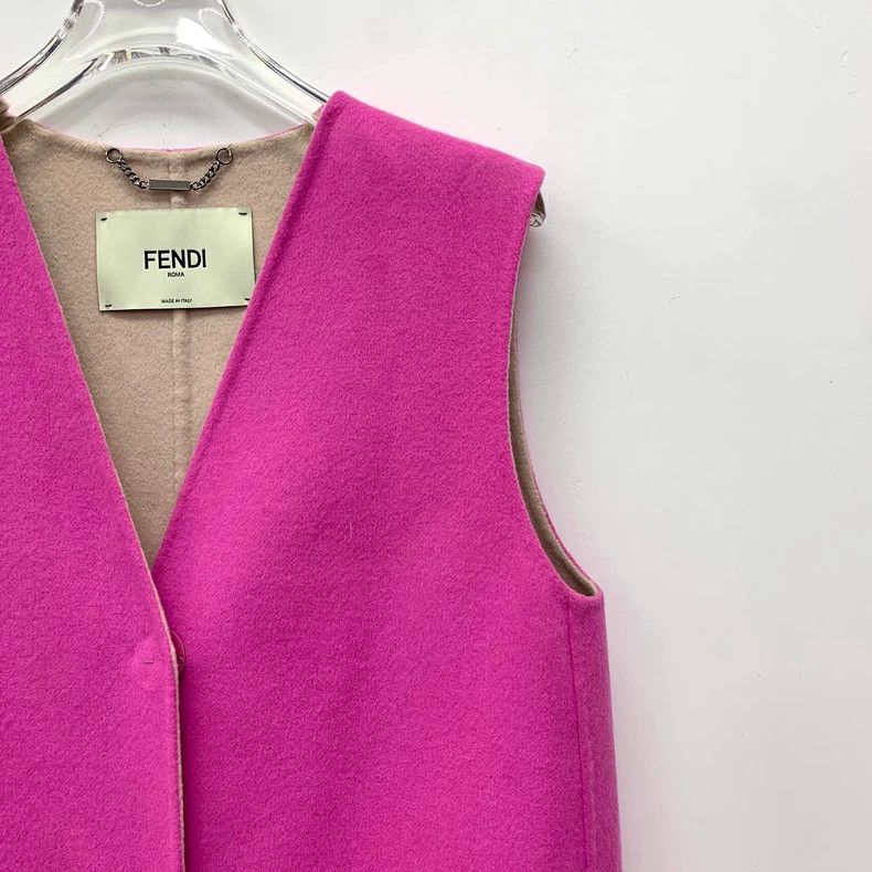Fendi FENDI Pink Fur Pocket Wool V-Neck Sleeveless Vest Jacket X Size 4XL / US 24-26 - 3 Thumbnail