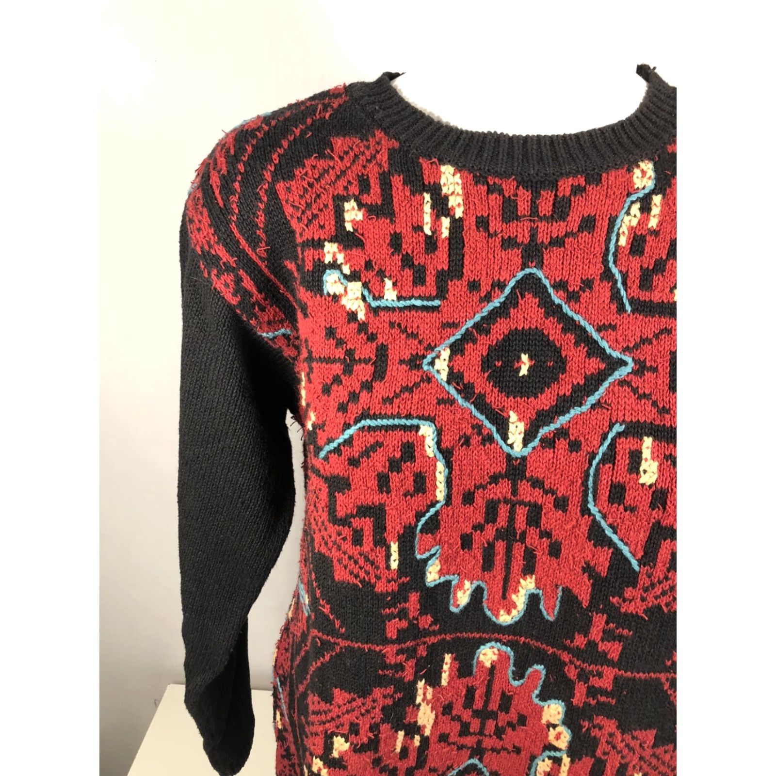 Vintage New w Tag CAROLE Little PETITES Knitwear Red Black Sz. P Pullover Sweater Womens Size S / US 4 / IT 40 - 2 Thumbnail