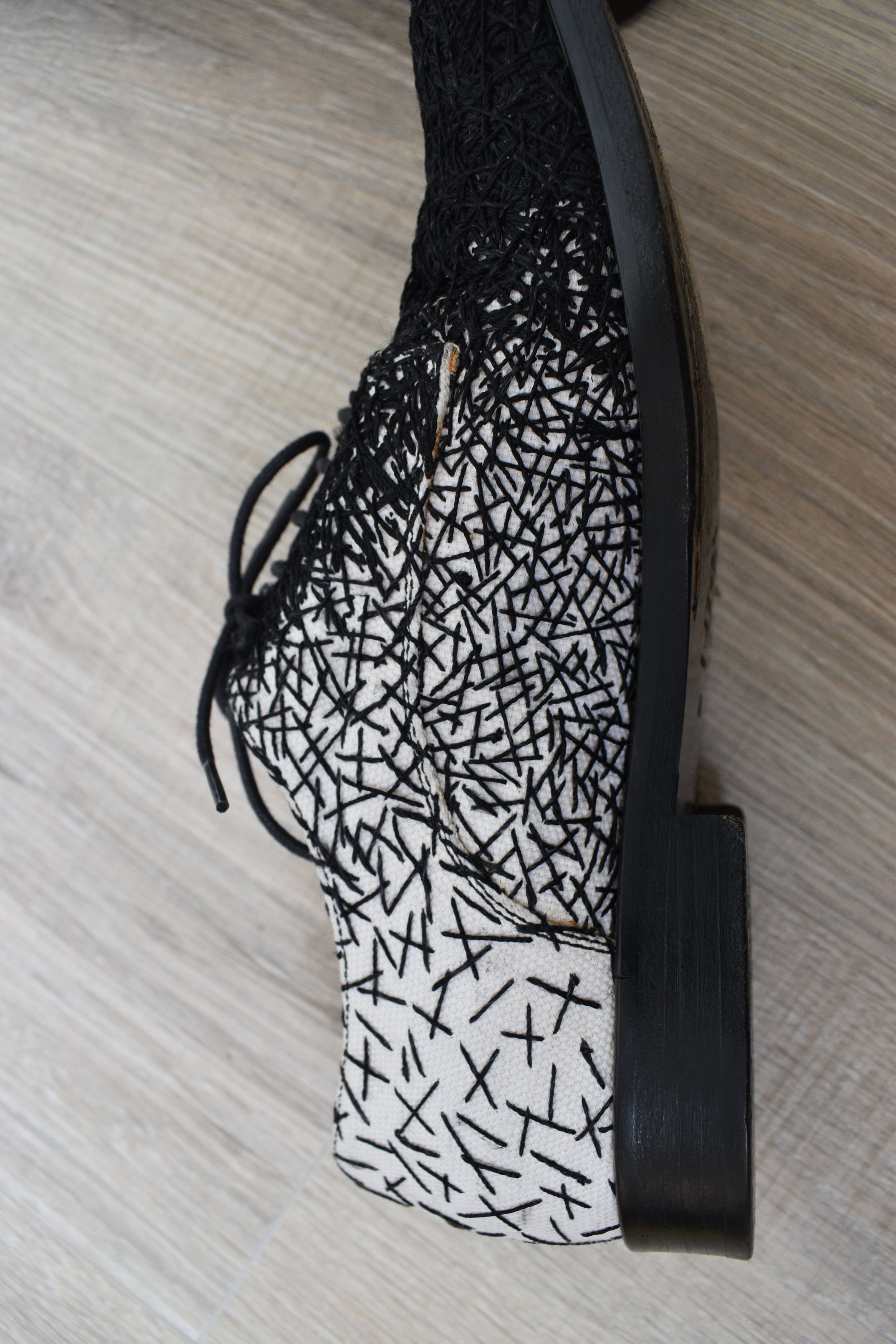 Raf Simons Raf Simons SS09 Stitched Embroidered Black and White Derbies Size US 8 / EU 41 - 6 Thumbnail