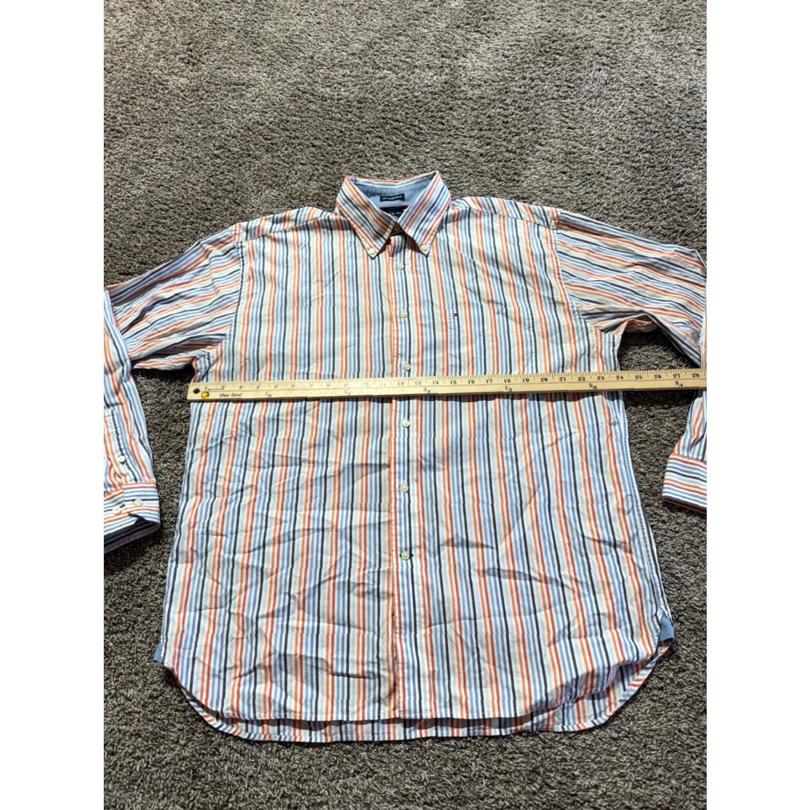 Tommy Hilfiger VINTAGE Tommy Hilfiger Mens Shirt Button-Down Size Large Striped Orange Blue 80s 2 Ply Size US L / EU 52-54 / 3 - 5 Thumbnail