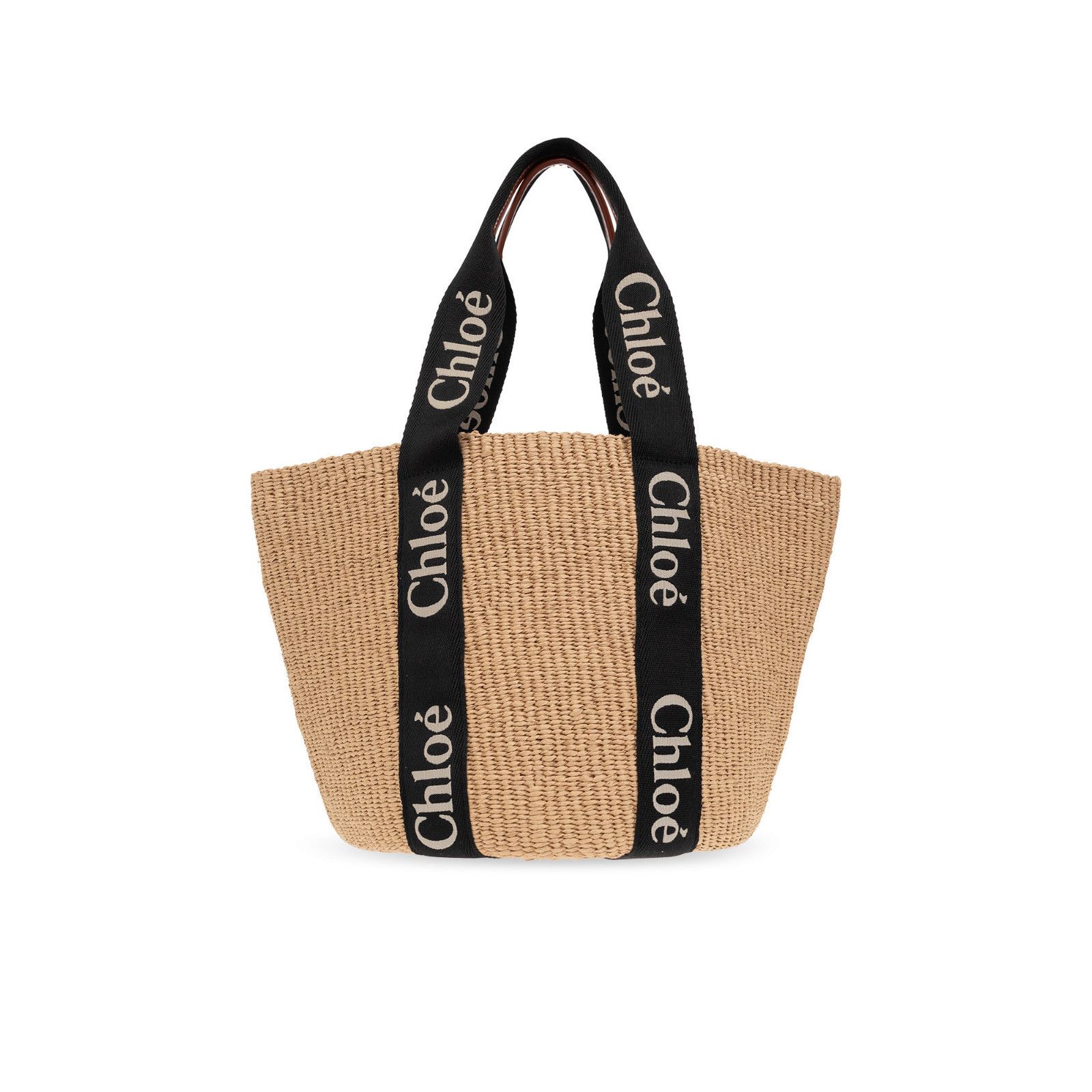 Chloe Chloe Large Black Basket Tote Brown Raffia-Effect Linen Shou Size ONE SIZE - 2 Thumbnail