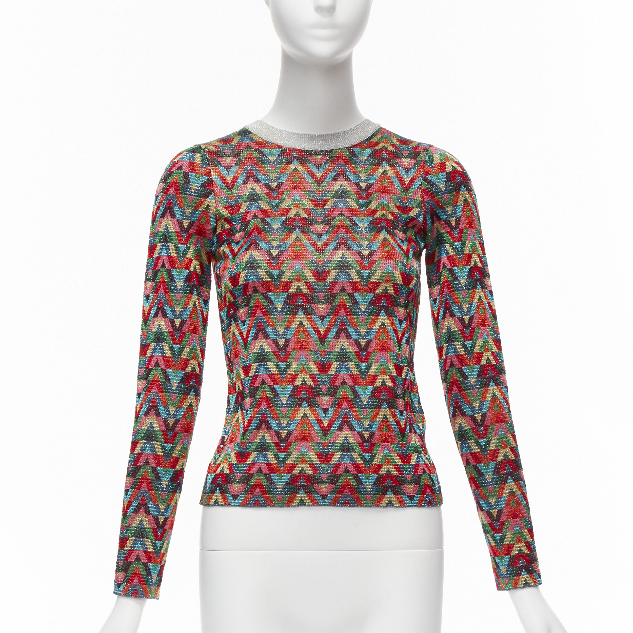 Valentino VALENTINO 2021 Optical VLOGO colorful lurex silver collar long sleeve sweater XS Size S / US 4 / IT 40 - 1 Thumbnail