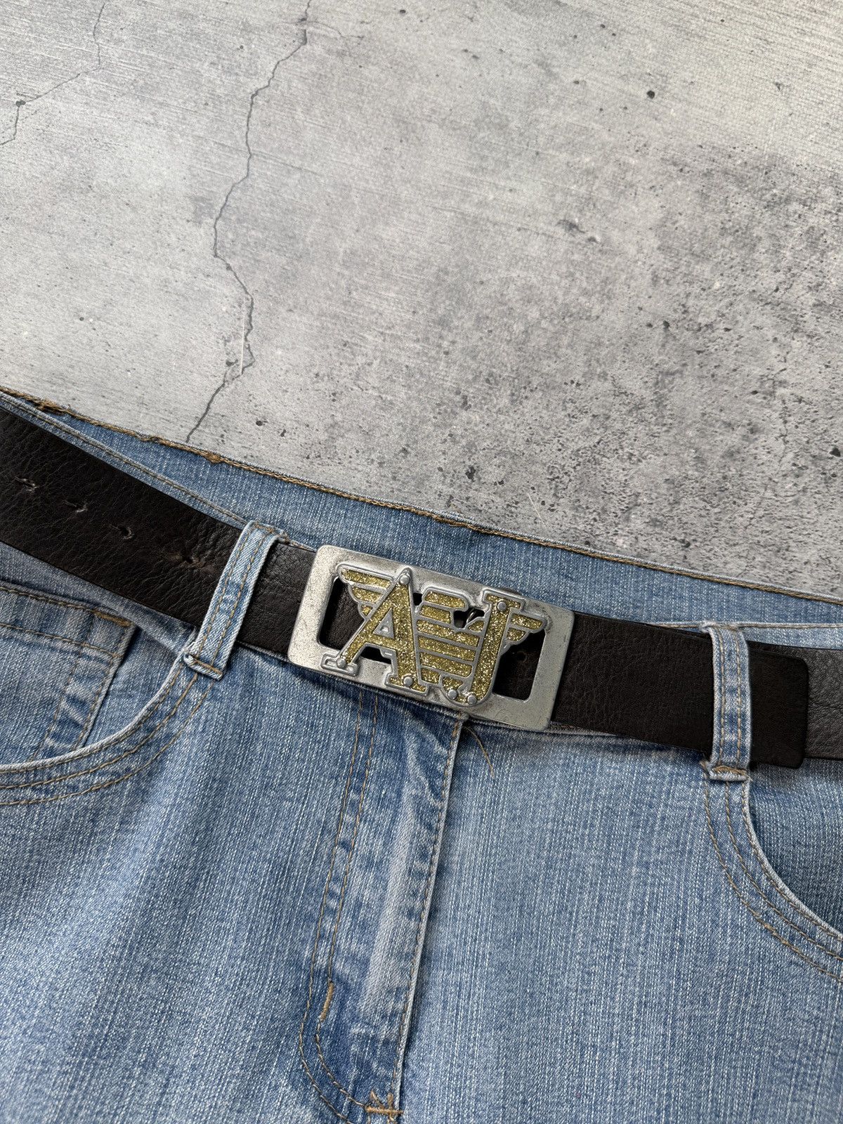 Armani Vintage Armani Jeans Leather Black Belt Rare Buckle Logo Size ONE SIZE - 2 Thumbnail
