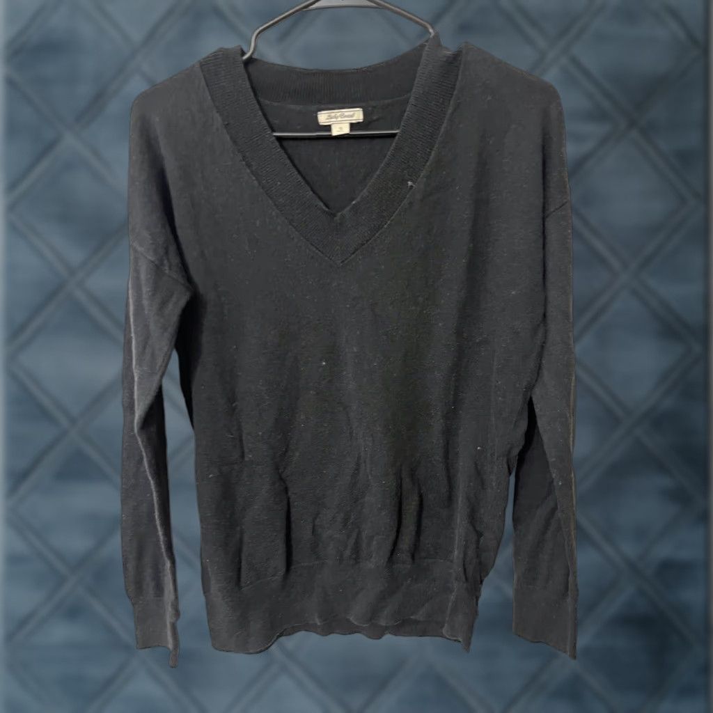 Lucky Brand Lucky Brand Women Black V Neck Long Sleeve Pullover Sweater XS/S Regular Casual Knit Cotton Cashmere Size S - Pullover Mens Womens Boys Girls Size S / US 4 / IT 40 - 1 Thumbnail