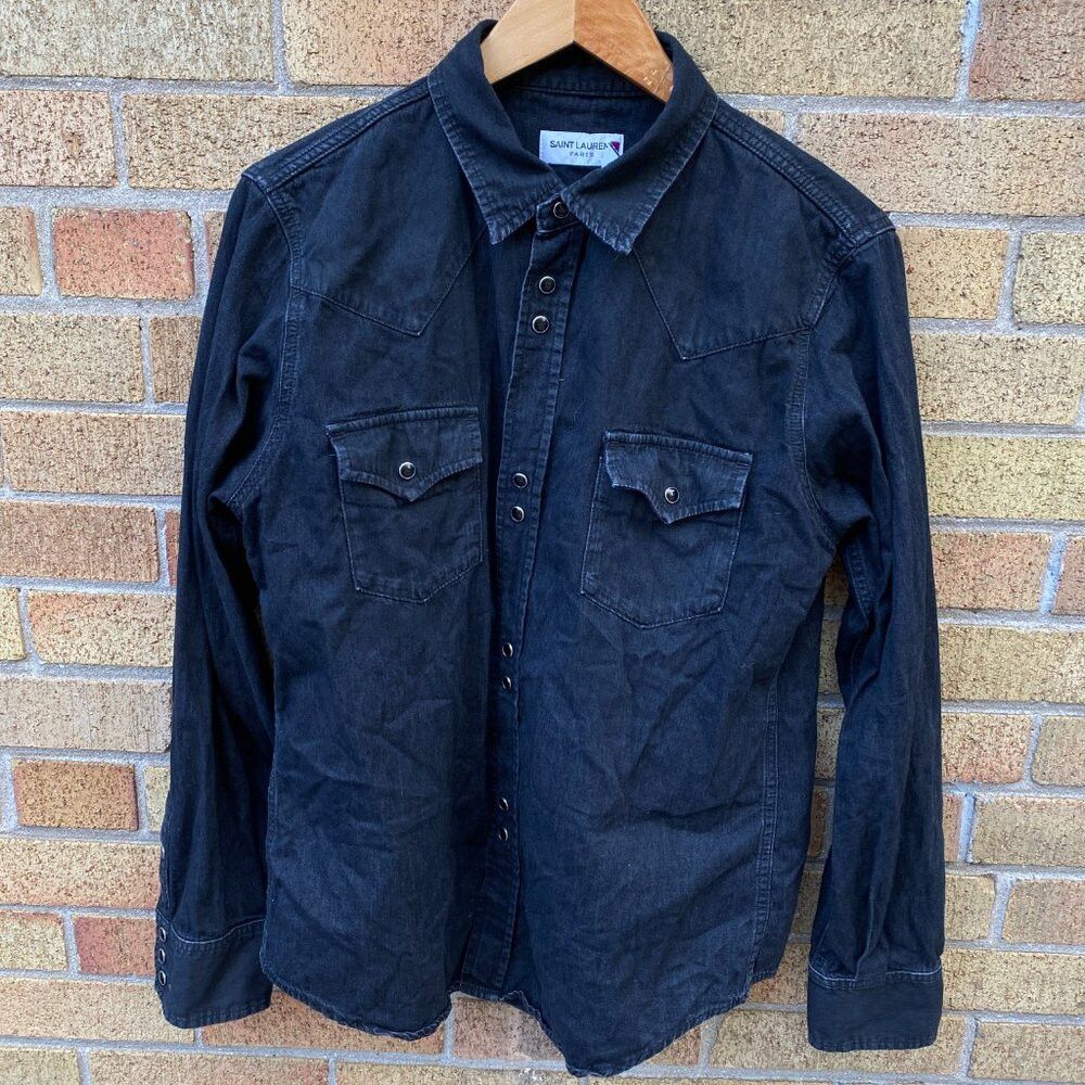 Saint Laurent Paris Saint Laurent Paris Black Denim Snapped Western Shirt Jacke Size US XL / EU 56 / 4 - 4 Thumbnail