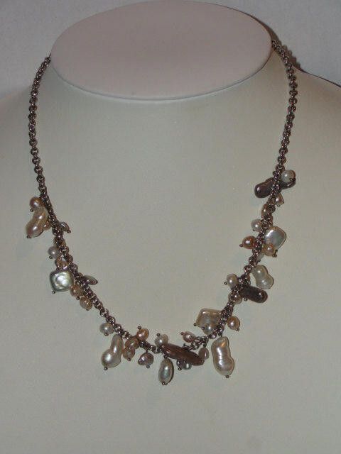 Designer Sterling Grey & White Baroque Freshwater Pearl Necklace Size ONE SIZE - 2 Thumbnail