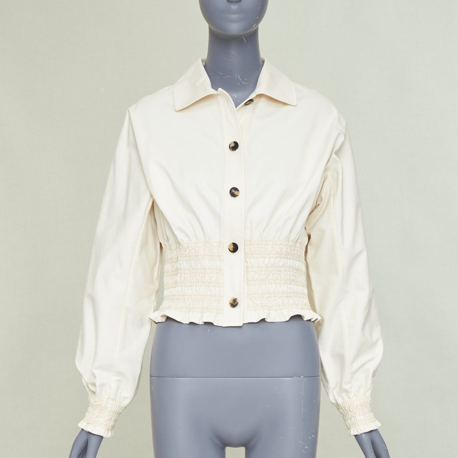 Hermes HERMES 2010 Crude Cell ivory heavy cotton smocked waist cropped overshirt jacket FR38 M Size M / US 6-8 / IT 42-44 - 1 Thumbnail
