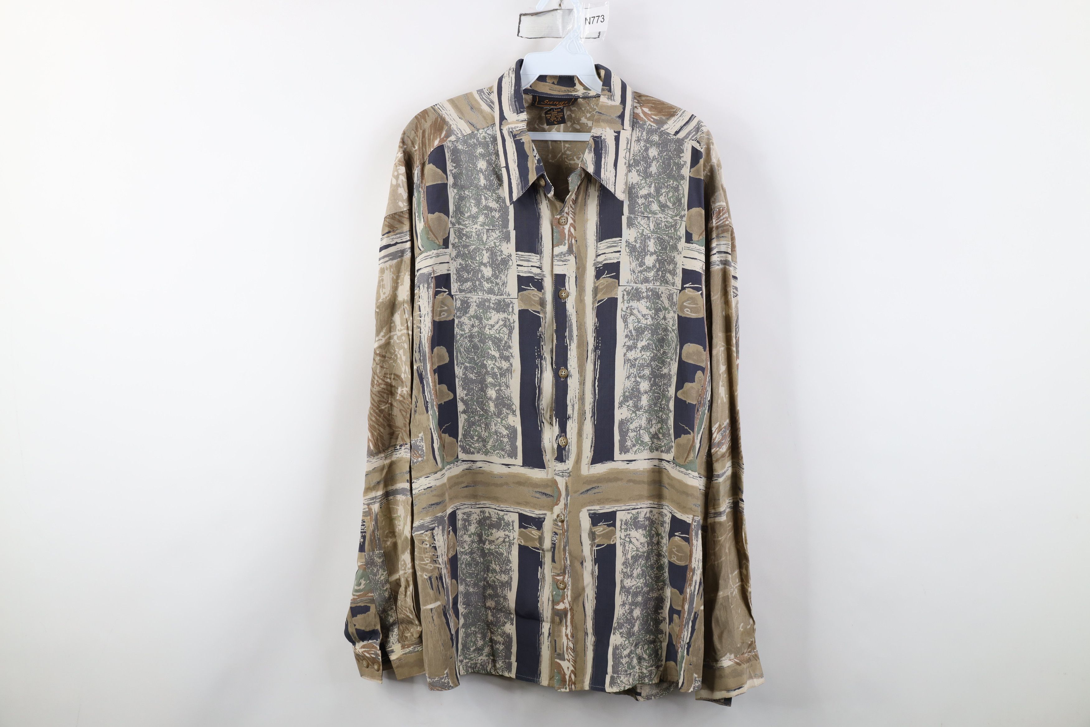Vintage Vintage 90s Streetwear Gabardine Abstract Button Shirt USA Size US L / EU 52-54 / 3 - 1 Thumbnail