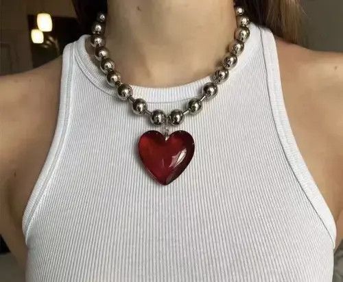 Jewelry Big Red Heart Chain Goth Punk Jewelry Pop Electro Necklace Size ONE SIZE - 1 Thumbnail