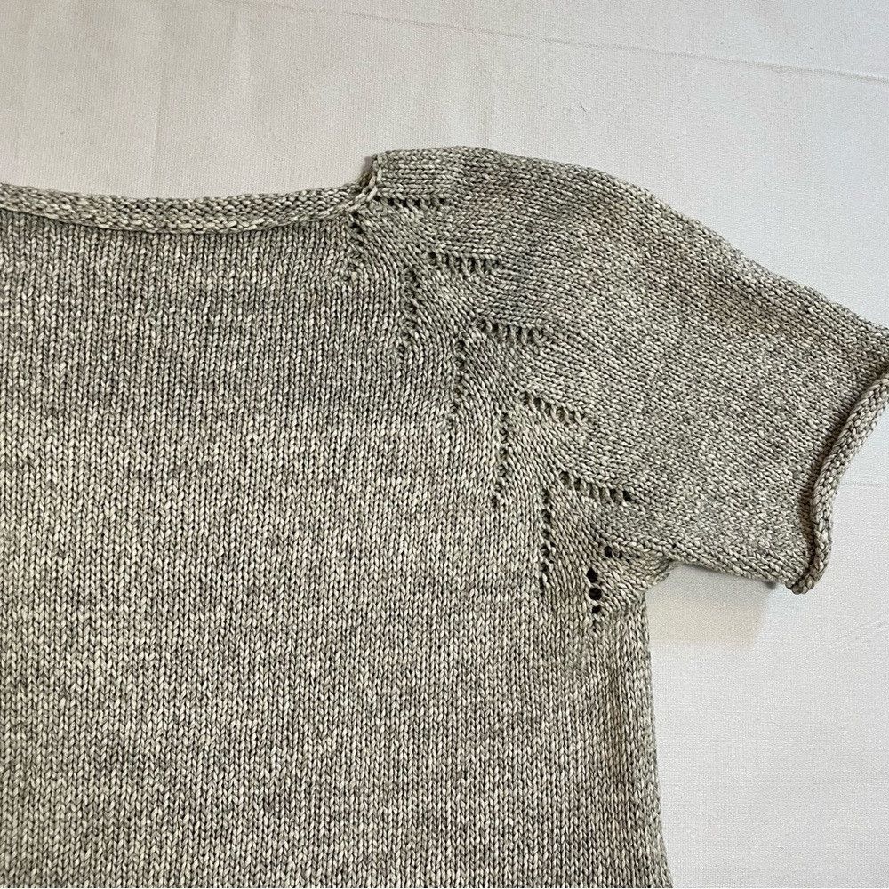 Handmade Hand Knit Linen Blend Short Sleeve Grey Melange Top Size S Size ONE SIZE - 9 Thumbnail