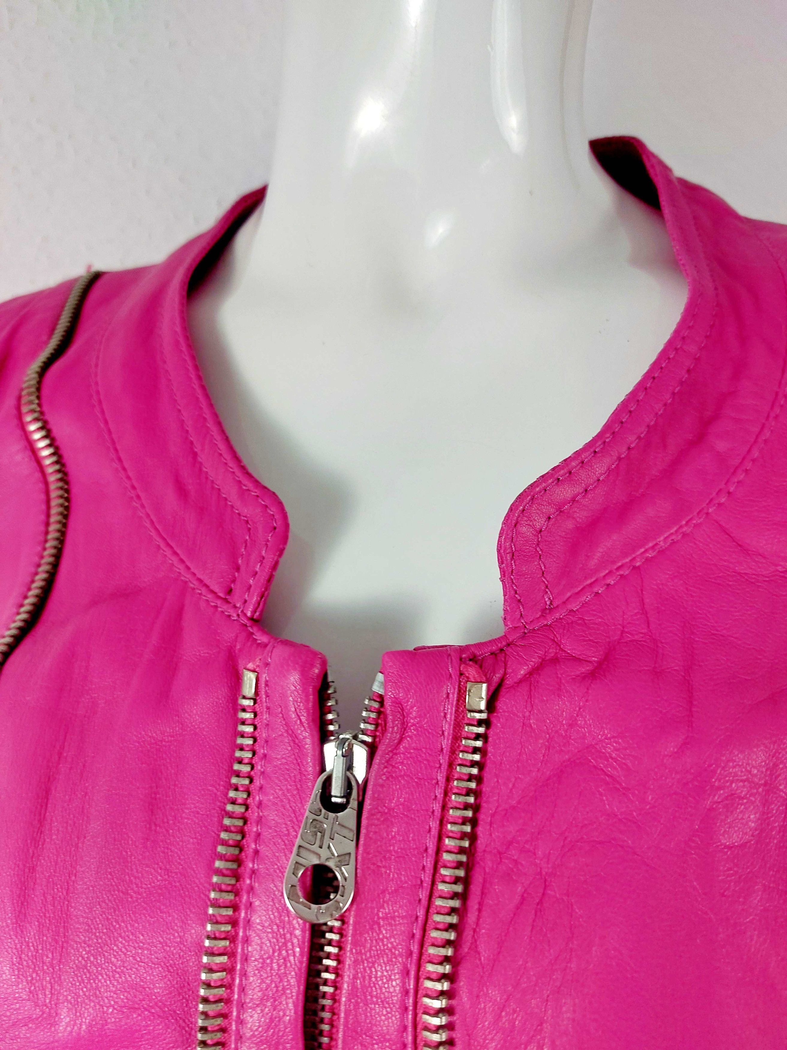 Miss Sixty Miss Sixty Hot Pink Leather Biker Moto Zip Barbie Jacket Size S / US 4 / IT 40 - 5 Thumbnail