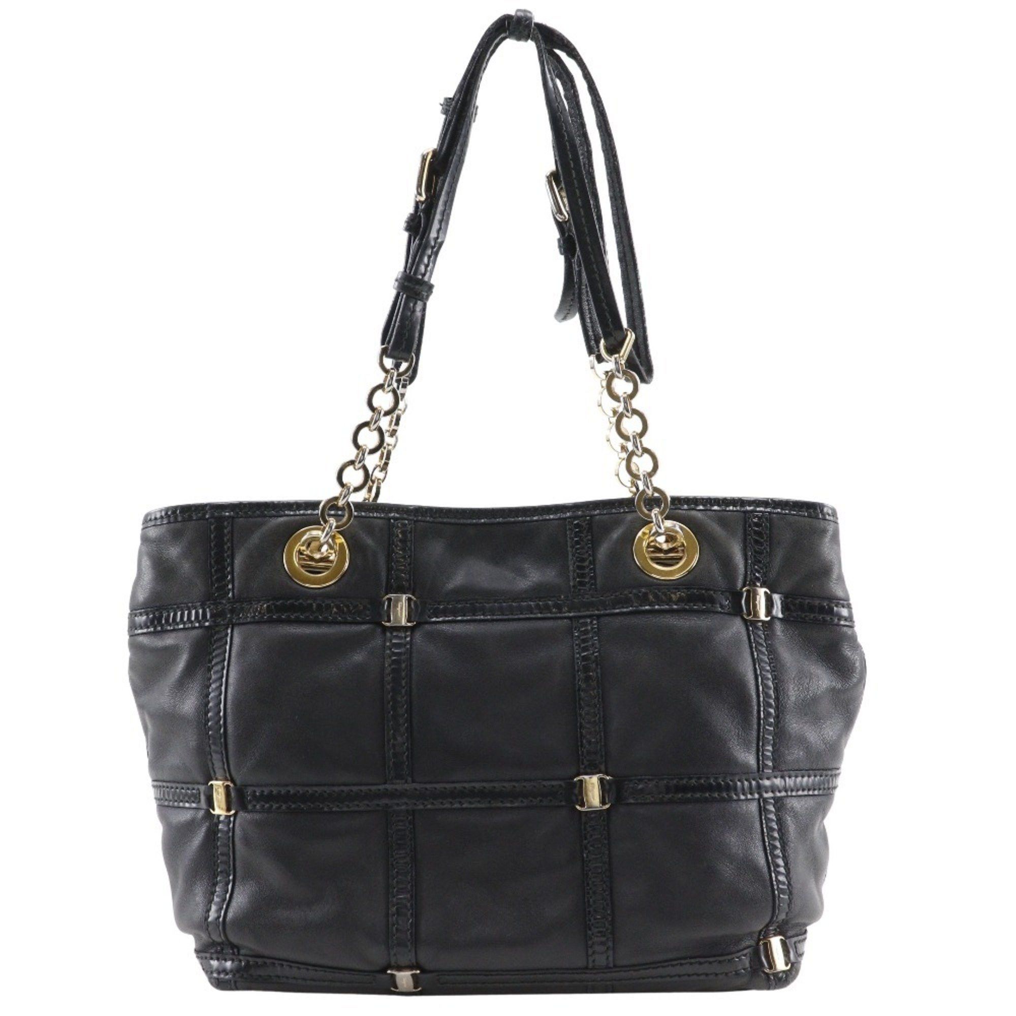 Salvatore Ferragamo Salvatore Ferragamo Vara Tote Bag in Black Leather and Enamel, Women's Size ONE SIZE - 1 Thumbnail