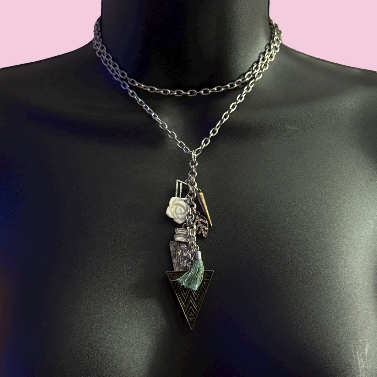 American Eagle Outfitters American Eagle long silver tone charm tassel pendant necklac Size ONE SIZE - 1 Thumbnail